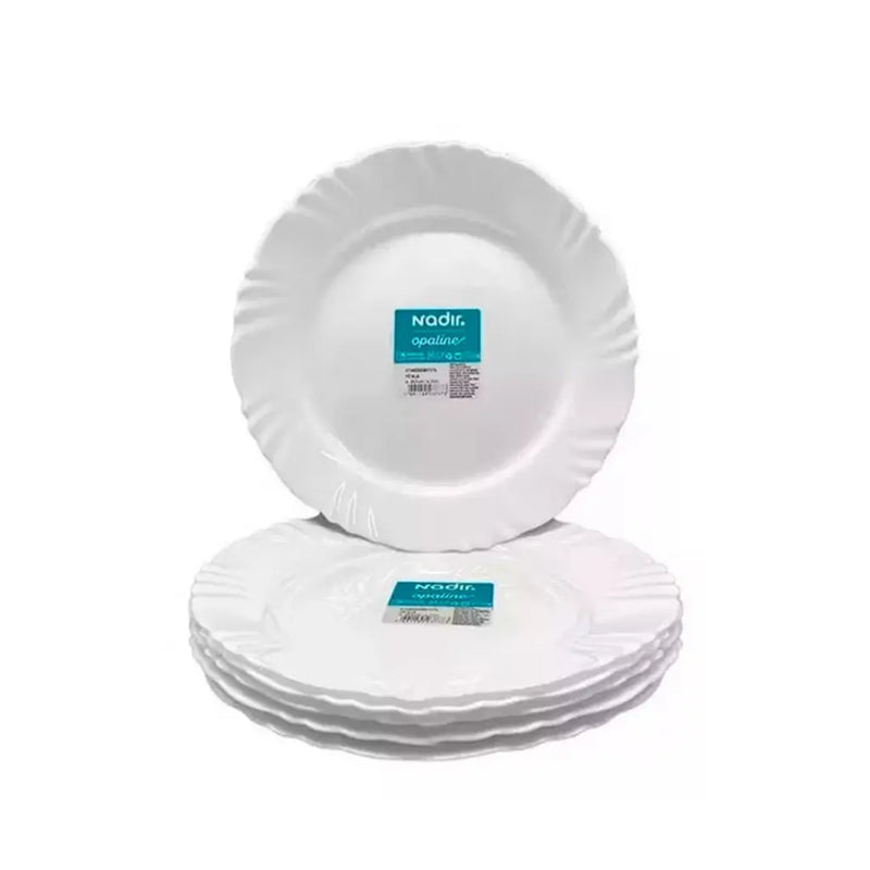 Conjunto 6 Pratos Rasos Nadir 25cm Vidro Temperado Branco Opaline Pétala