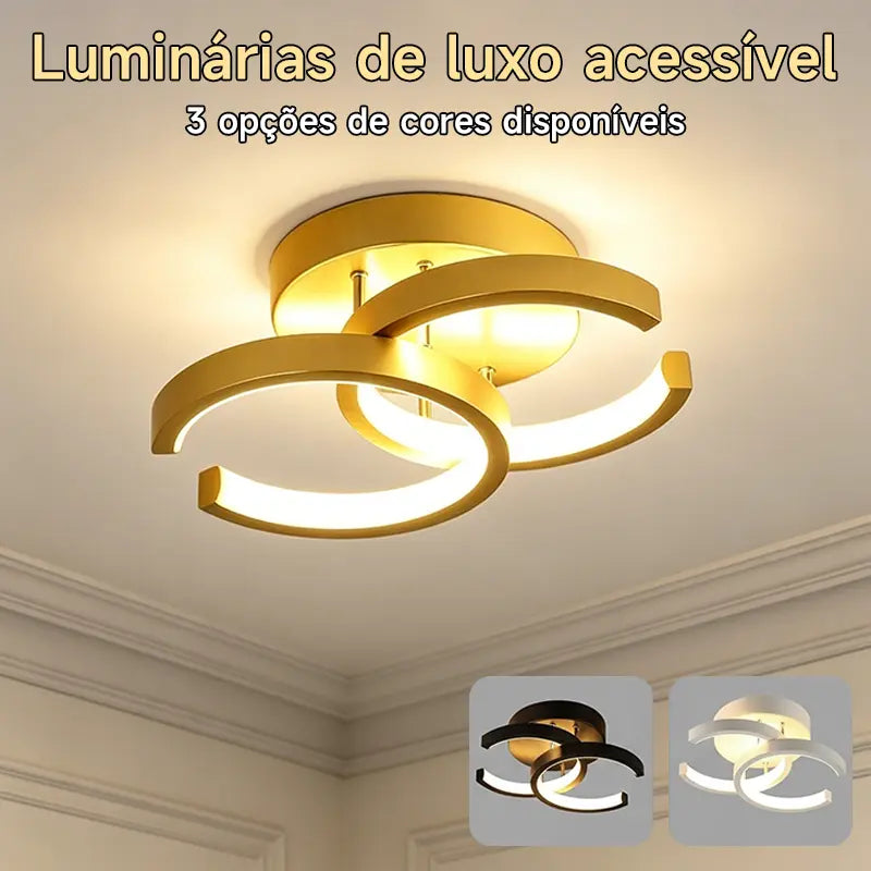 Luminária de Teto Anéis Entrelaçados 32W LED | Preto, Branco ou Dourado | 110V-220V