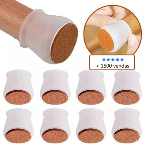 Kit 16 Protetores para Pés de Cadeira em Silicone com Feltro